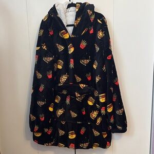 Cozy Black Blanket Hoodie with Fast Food Print